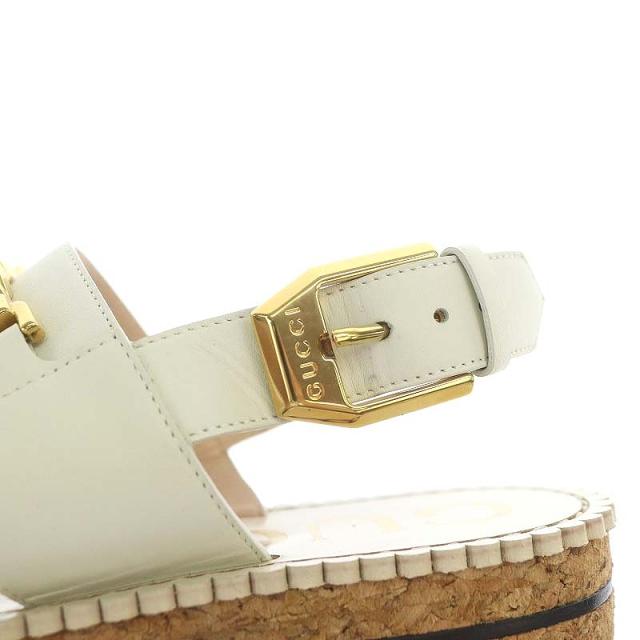 【中古】グッチ GUCCI チェーン装飾ストラップサンダル スクエアトゥ レザー 36.5 23.5cm ベージュ 655557 /DO ■OS