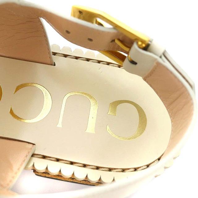 【中古】グッチ GUCCI チェーン装飾ストラップサンダル スクエアトゥ レザー 36.5 23.5cm ベージュ 655557 /DO ■OS