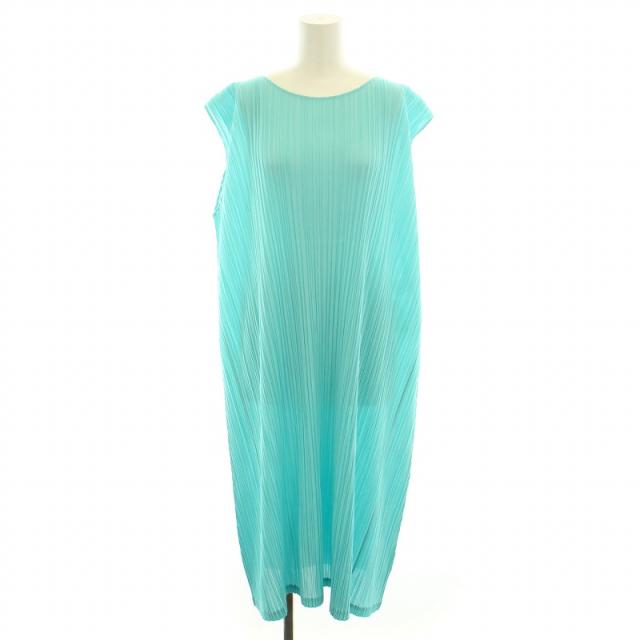 【中古】プリーツプリーズ PLEATS PLEASE イッセイミヤケ ワンピース ノースリーブ 3 L 水色 PP01-JH204 /YT