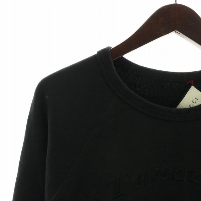 【中古】グッチ GUCCI バードエンブロイダリー スウェット トレーナー クルーネック 鳥 刺繍 長袖 S 黒 /XZ ■GY19_4