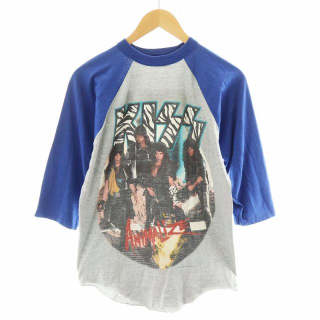 【中古】キッス KISS 80S Tシャツ カットソー 7分袖 グレー 青 ブルー /AN30 メンズ