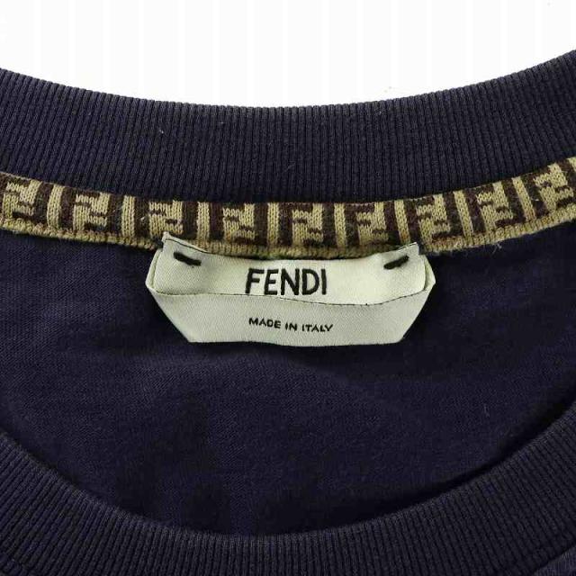【中古】フェンディ FENDI Tシャツ カットソー 半袖 クルーネック ロゴ ワッペン M 紺 FS7254 AD8Z /XZ ■GY19_3