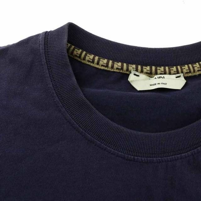 【中古】フェンディ FENDI Tシャツ カットソー 半袖 クルーネック ロゴ ワッペン M 紺 FS7254 AD8Z /XZ ■GY19_8