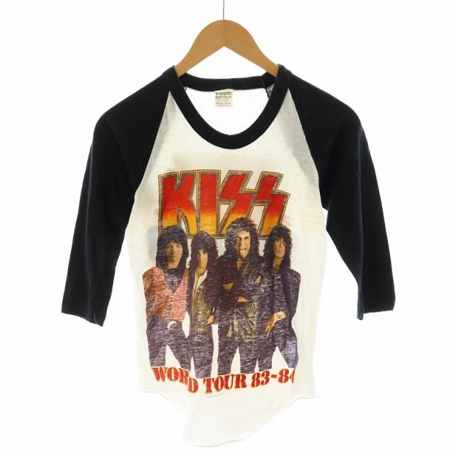 【中古】キッス KISS 80S Tシャツ カットソー 7分袖 S 白 ホワイト 黒 ブラック /AN19 レディース