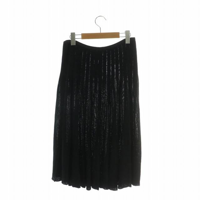 【中古】シャネル CHANEL ニットプリーツスカート ひざ丈 ロゴプレート 40 M 黒 ブラック P19165V01094 /XZ ■GY17_1