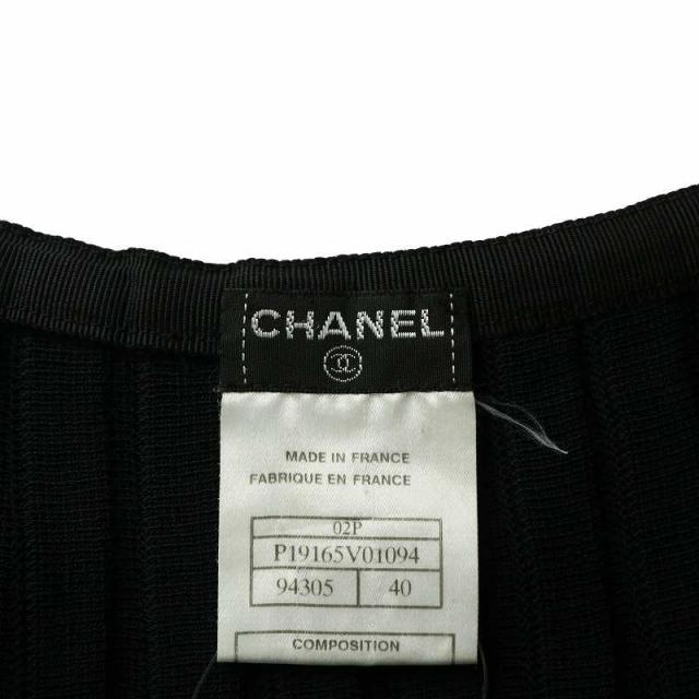【中古】シャネル CHANEL ニットプリーツスカート ひざ丈 ロゴプレート 40 M 黒 ブラック P19165V01094 /XZ ■GY17_2