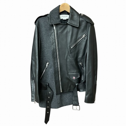 【中古】MONSE モンス × POLOIS ドッキング ライダース ジャケット ダブル 黒 灰 ブラック グレー XS ■GY41