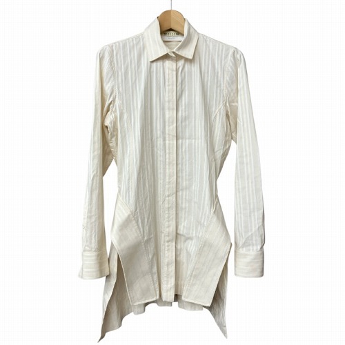 【中古】アリクス ALYX 変形 シャツワンピース ロゴ刺繍 ストライプ 長袖 ベージュ 40 L位 ■GY41 レディース