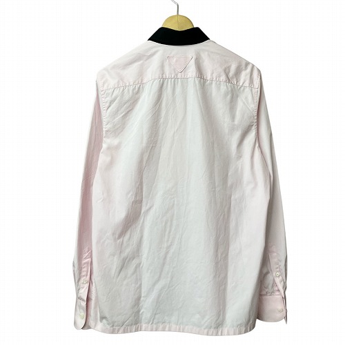 【中古】プラダ PRADA 2023年製 クレリックシャツ ピンク 黒 ブラック 39 L位 UCN521 S232 14JV ☆AA★