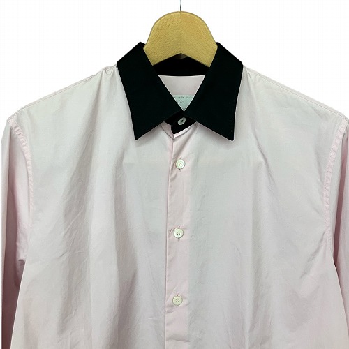 【中古】プラダ PRADA 2023年製 クレリックシャツ ピンク 黒 ブラック 39 L位 UCN521 S232 14JV ☆AA★