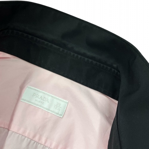 【中古】プラダ PRADA 2023年製 クレリックシャツ ピンク 黒 ブラック 39 L位 UCN521 S232 14JV ☆AA★