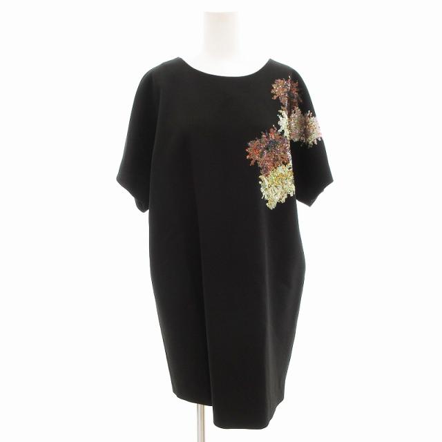 【中古】ヌメロヴェントゥーノ N°21 ワンピース クルーネック スパンコール モチーフ 半袖 ひざ丈 40 黒