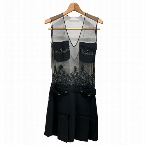 【中古】ジバンシィ GIVENCHY シースルー ワンピース レース ノースリーブ 黒 ブラック 36 S位 BW207J10EF ■GY41