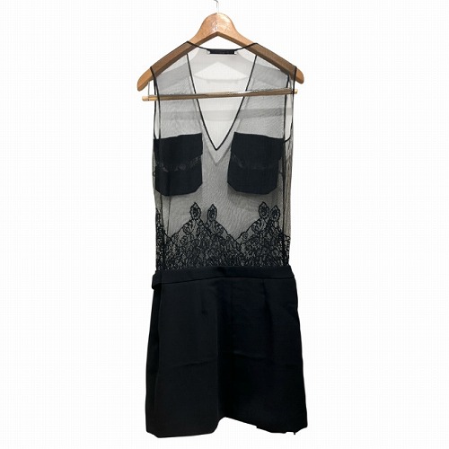【中古】ジバンシィ GIVENCHY シースルー ワンピース レース ノースリーブ 黒 ブラック 36 S位 BW207J10EF ■GY41_1