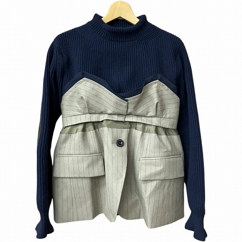 2 sacai ネイビー ドッキングニットジャケット