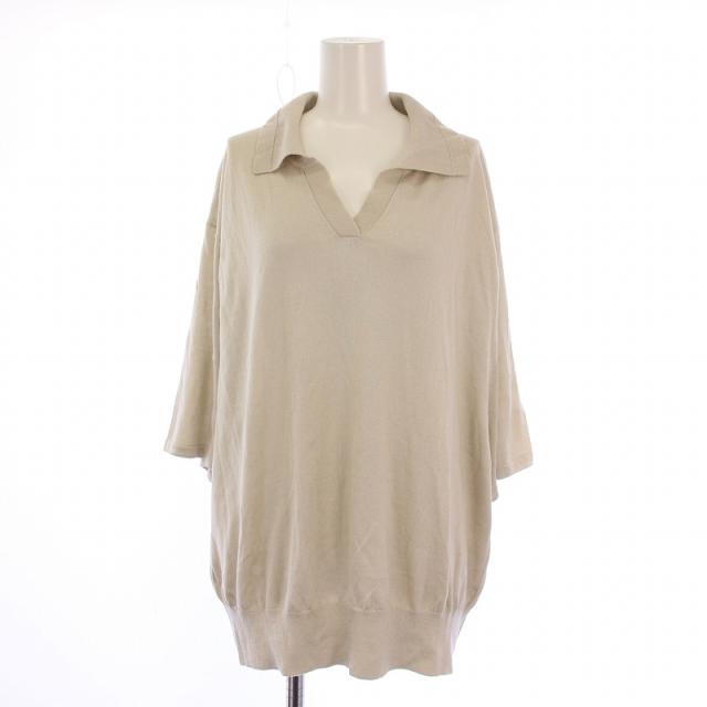 【中古】シーオール オーバーサイズスキッパーポロ ニット 半袖 ストレッチ 無地 シルク カシミヤ混 F ベージュ