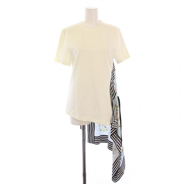 【中古】未使用品 モンス モンセ スカーフドッキング Tシャツ カットソー 半袖 切替 シルク 白 マルチカラー