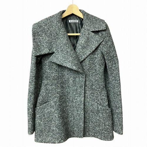 【中古】ジルサンダー JIL SANDER アシンメトリー ツイード ジャケット 灰 グレー 36 S位 138710 21810582 ■GY41