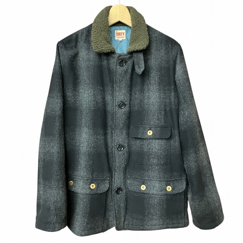 【中古】AT-DIRTY アットダーティー FORESTER COAT ウール混 ボア キルティング チェック 黒 灰 ブラック グレー M