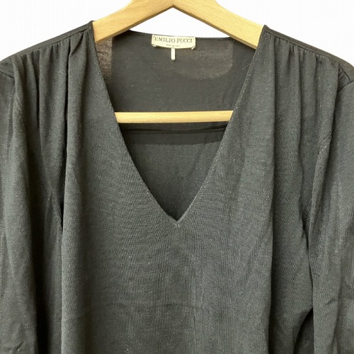 【中古】未使用品 エミリオプッチ EMILIO PUCCI Vネック ニット セーター 袖切替 黒 ブラック L ■GY41 レディース_2