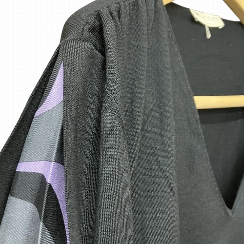 【中古】未使用品 エミリオプッチ EMILIO PUCCI Vネック ニット セーター 袖切替 黒 ブラック L ■GY41 レディース_5
