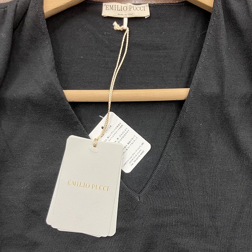 【中古】未使用品 エミリオプッチ EMILIO PUCCI Vネック ニット セーター 袖切替 黒 ブラック L ■GY41 レディース_6