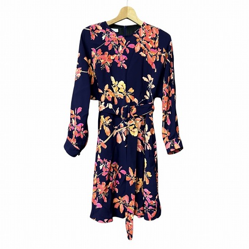 【中古】ドリスヴァンノッテン DRIES VAN NOTEN ベルテッド ワンピース 花柄 紺 ネイビー マルチカラー Free ■GY41