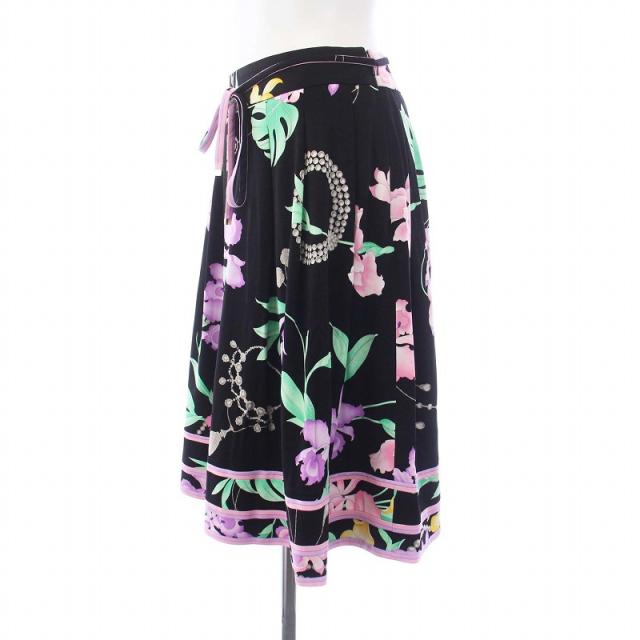 中古】レオナール LEONARD FASHION フレアスカート ひざ丈 花柄