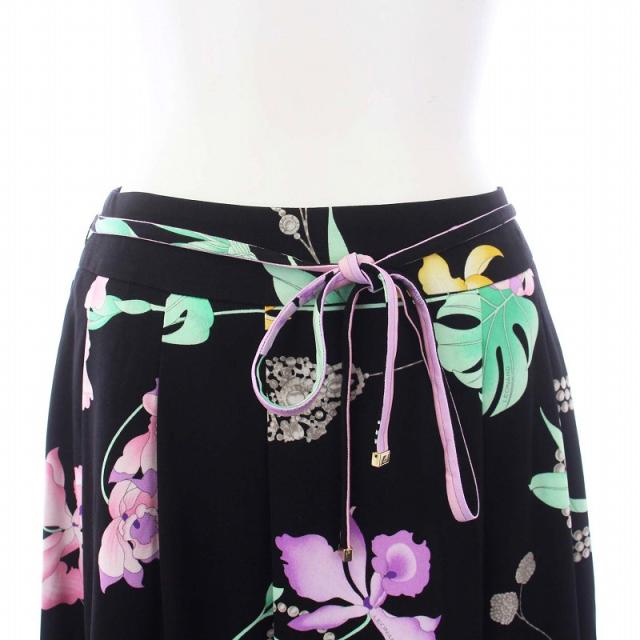【中古】レオナール LEONARD FASHION フレアスカート ひざ丈 花柄 カンカン素材 38 M 黒 ブラック /KH レディース_4