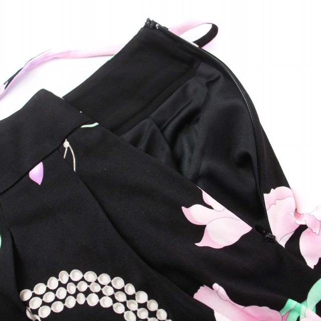 【中古】レオナール LEONARD FASHION フレアスカート ひざ丈 花柄 カンカン素材 38 M 黒 ブラック /KH レディース_6