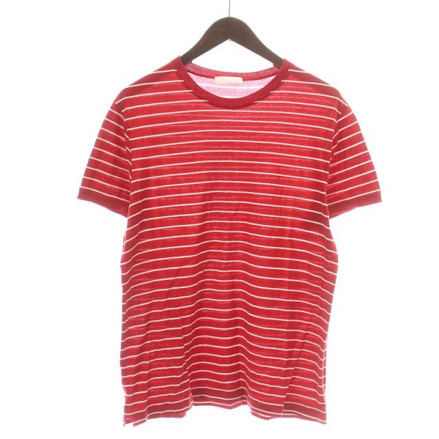 【中古】プラダ PRADA Tシャツ カットソー 半袖 クルーネック ボーダー 赤 レッド 白 ホワイト /DK ■GY12 ■PN