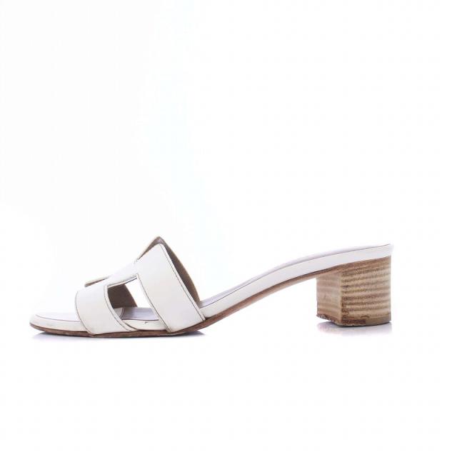 【中古】エルメス HERMES オアジス サンダル チャンキーヒール レザー 36.5 23.5cm 白 ホワイト /KH レディース