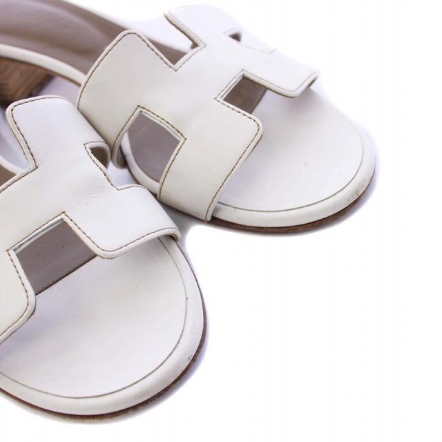 【中古】エルメス HERMES オアジス サンダル チャンキーヒール レザー 36.5 23.5cm 白 ホワイト /KH レディース