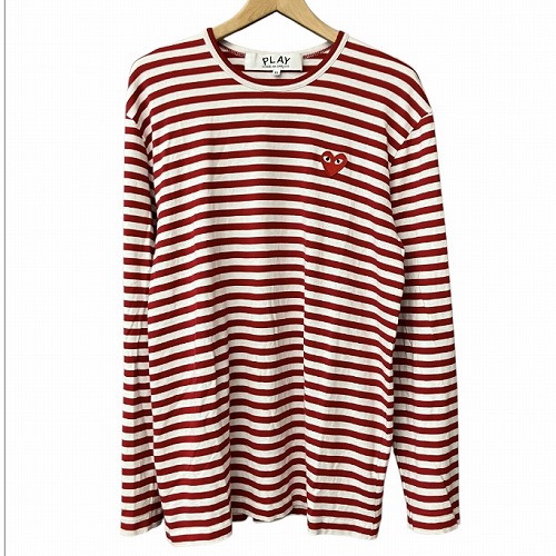 CDG コムデギャルソン カットソー ロンT ロゴ ボーダー レッド XL CDG