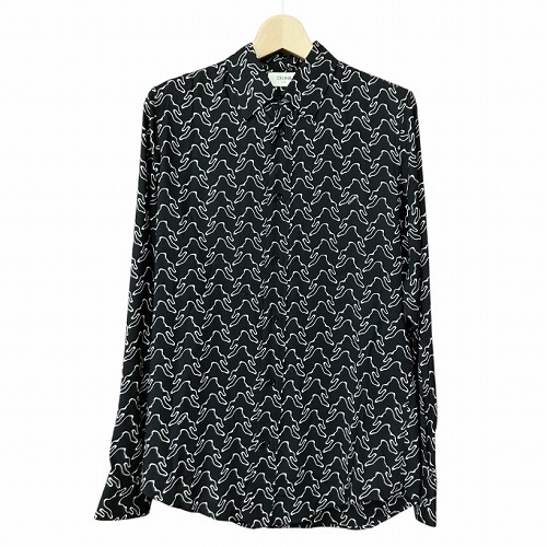 【中古】未使用品 セリーヌ CELINE 総柄 プリント ルーズ レーヨン シャツ 黒 白 37 M位 2C813977R ☆AA★