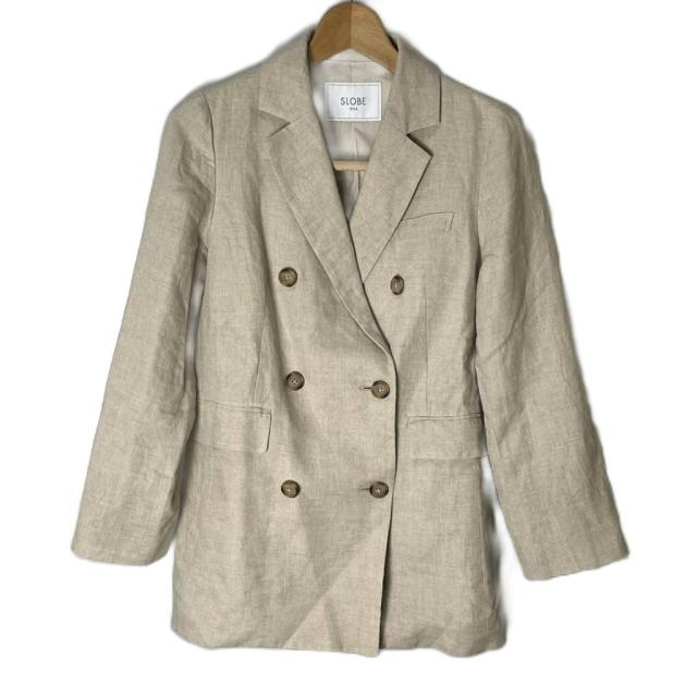 【中古】イエナ SLOBE IENA  リネン ダブルブレスト ジャケット テーラードジャケット ベージュ 19-010-912-7000-1-0