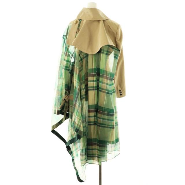 【中古】サカイ sacai チェック柄トレンチコート アシンメトリー ベルト付き 1 グリーン ベージュ ブラウン 19-04446_1