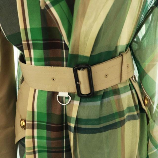 【中古】サカイ sacai チェック柄トレンチコート アシンメトリー ベルト付き 1 グリーン ベージュ ブラウン 19-04446_4