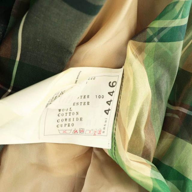 【中古】サカイ sacai チェック柄トレンチコート アシンメトリー ベルト付き 1 グリーン ベージュ ブラウン 19-04446_6