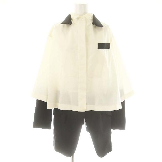 【中古】サカイ sacai ス—チングミックス レイヤード ジャケット ロング ウール混 1 ホワイト ブラック 21-05525