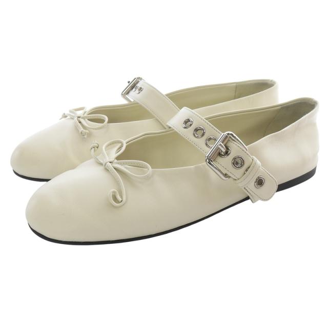 【中古】ミュウミュウ miumiu ナプラックレザー バレエ シューズ パンプス 5F210E 36.5 アイボリー /SR32 ■SH