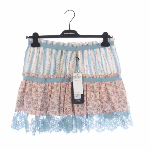 【中古】未使用品 ディースクエアード DSQUARED2 ティアードスカート ミニ 花柄 リボン レース 40 S75MA0801_1