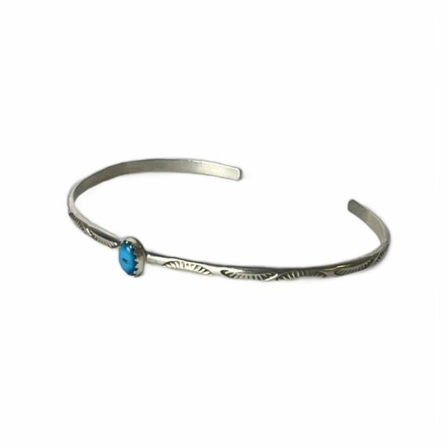 【中古】USA刻印 スタンプワーク ターコイズシルバーバングル sterling刻印 アクセサリー ブレスレッド シルバー