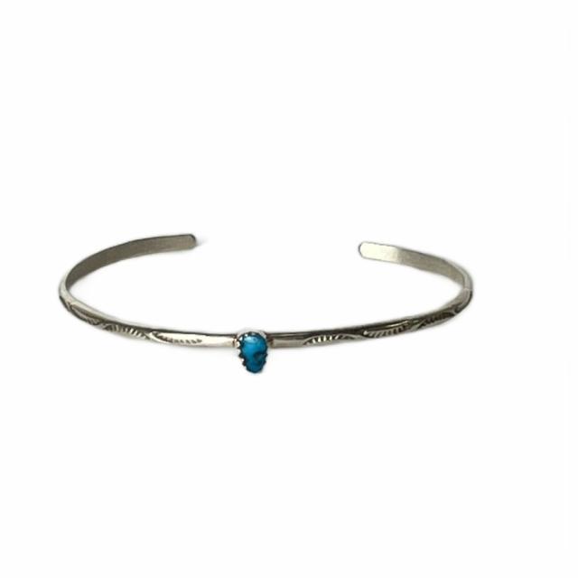 【中古】ターコイズシルバーバングル スタンプワーク sterling刻印 USA刻印 ブレスレッド アクセサリー シルバー_1
