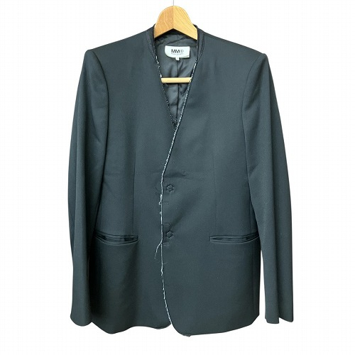 【中古】メゾンマルジェラ MM6 Maison Margiela 2023年製 ウール混 ノーカラー ジャケット ブラック 44 S位 S52BN0108