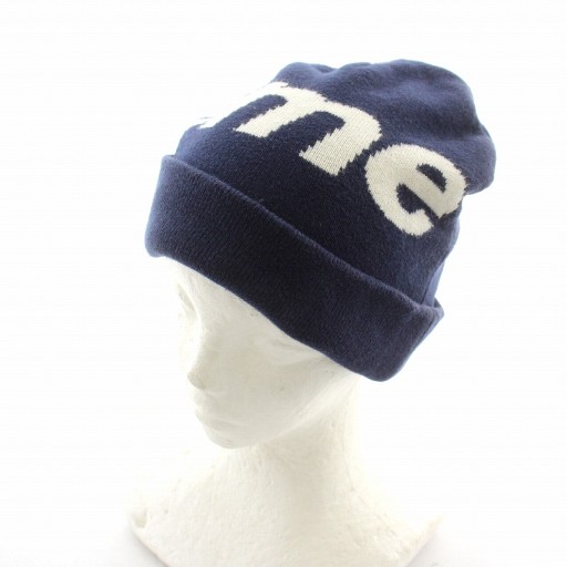 【中古】シュプリーム SUPREME ビッグロゴ ビーニー big logo beanie ニット帽 カシミア混 ロゴ F ネイビー ホワイト