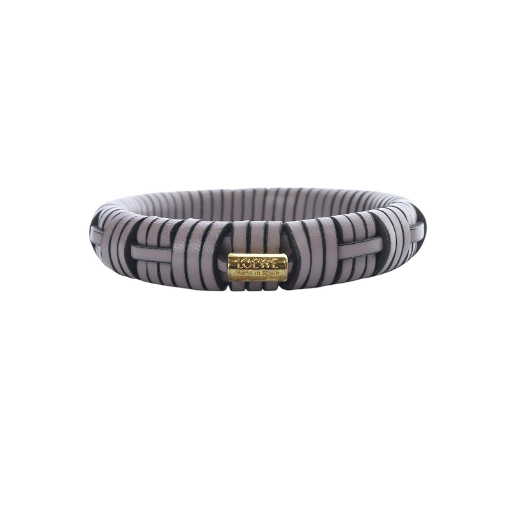 【中古】ロエベ LOEWE ウーブン バングル 真鍮&クラシックカーフ ブレスレット レザー グレー /SR39 ■OH レディース