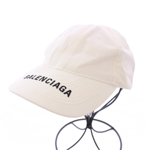 【中古】バレンシアガ BALENCIAGA キャップ 帽子 ロゴ 刺繍 6パネル 59cm 白 ホワイト /BB ■OH レディース