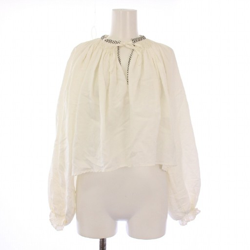 【中古】アメリヴィンテージ ハンドピンタックスモックブラウス シャツ 長袖 スキッパー ギャザー プルオーバー 白
