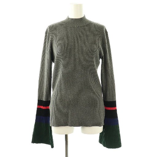 【中古】アンスリード UN3D. 24AW POINT BORDER FLARE SLEEVE TOP ニット セーター 38 グレー /MI ■OS レディース